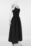 Casual Street Solid Color Pocket Patchwork U Neck Sling Dresses