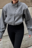 Casual Solid Color Pocket Buttons Gross Mandarin Collar Outerwear