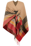 Casual Daily Plaid Fringed Trim Contrast V Neck Outerwear