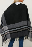 Casual Daily Plaid Fringed Trim Contrast V Neck Outerwear