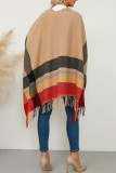 Casual Daily Plaid Fringed Trim Contrast V Neck Outerwear
