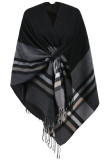 Casual Daily Plaid Fringed Trim Contrast V Neck Outerwear