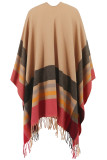 Casual Daily Plaid Fringed Trim Contrast V Neck Outerwear