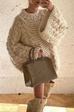Casual Solid Color Weave O Neck Tops