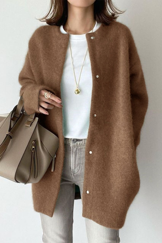 Casual Solid Color Gross O Neck Outerwear(wool felt style)