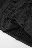 Casual Street Solid Color Ripped Distressed O Neck Tops
