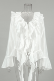 Elegant Solid Color See-Through Ruffle Lotus Leaf Collar Tops