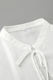 Casual Solid Color Lace Up See-Through Mandarin Collar Tops