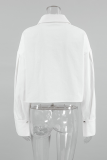 Casual Daily Solid Color Buttons Turndown Collar Tops