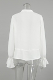 Casual Solid Color Lace Up See-Through Mandarin Collar Tops