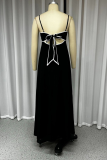 Casual Solid Color Hollow Out Pocket Patchwork U Neck Sling Dresses