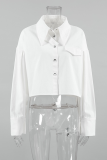 Casual Daily Solid Color Buttons Turndown Collar Tops