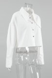 Casual Daily Solid Color Buttons Turndown Collar Tops