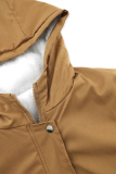 Casual Street Solid Color Draw String Lace Up Fluffy Hooded Outerwear