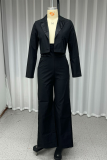 Casual Street Solid Color Pocket Turn-back Collar Long Sleeve Two Pieces