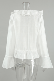 Elegant Solid Color See-Through Ruffle Lotus Leaf Collar Tops