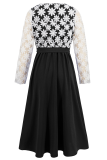 Daily Elegant Solid Color Lace Lace Up Contrast V Neck A Line Dresses