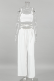 Casual Solid Color Knotted Strap Design U Neck Sleeveless Three Pieces