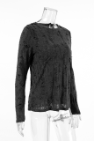 Casual Street Solid Color Ripped Distressed O Neck Tops