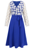 Daily Elegant Solid Color Lace Lace Up Contrast V Neck A Line Dresses