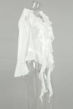 Elegant Solid Color See-Through Ruffle Lotus Leaf Collar Tops