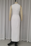 Sexy Solid Color Hollow Out Slit Irregular O Neck Irregular Dresses