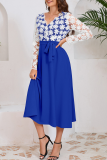 Daily Elegant Solid Color Lace Lace Up Contrast V Neck A Line Dresses