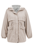 Casual Street Solid Color Draw String Lace Up Fluffy Hooded Outerwear