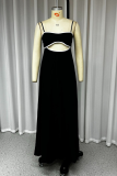 Casual Solid Color Hollow Out Pocket Patchwork U Neck Sling Dresses