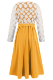 Daily Elegant Solid Color Lace Lace Up Contrast V Neck A Line Dresses