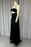 Casual Solid Color Hollow Out Pocket Patchwork U Neck Sling Dresses