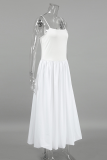 Casual Solid Color Ruched Square Neck Sling Dresses