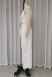 Sexy Solid Color Hollow Out Slit Irregular O Neck Irregular Dresses