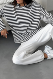 Casual Stripe Contrast O Neck Tops