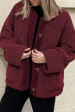 Casual Solid Color Pocket Contrast O Neck Outerwear