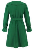 Elegant Solid Color Lace Up Ruffle V Neck A Line Dresses