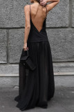 Sexy Solid Color See-Through Backless V Neck Sling Dresses