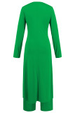 Casual Solid Color Slit Ruched V Neck Long Sleeve Two Pieces