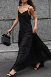 Sexy Solid Color See-Through Backless V Neck Sling Dresses