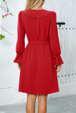 Elegant Solid Color Lace Up Ruffle V Neck A Line Dresses