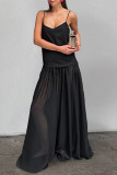 Sexy Solid Color See-Through Backless V Neck Sling Dresses