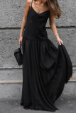 Sexy Solid Color See-Through Backless V Neck Sling Dresses