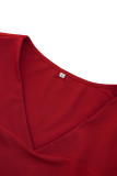 Daily Elegant Solid Color Slit With Belt V Neck Wrapped Skirt Dresses