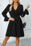 Elegant Solid Color Lace Up Ruffle V Neck A Line Dresses