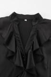 Casual Solid Color Buttons Ruffle Mandarin Collar Tops