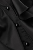 Casual Solid Color Buttons Ruffle Mandarin Collar Tops
