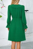Elegant Solid Color Lace Up Ruffle V Neck A Line Dresses