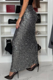 Elegant Solid Color Sequins Regular High Waist Solid Color Bottoms