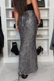 Elegant Solid Color Sequins Regular High Waist Solid Color Bottoms