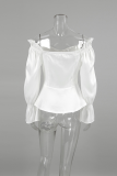 Sexy Solid Color Buttons Off Shoulder Tops